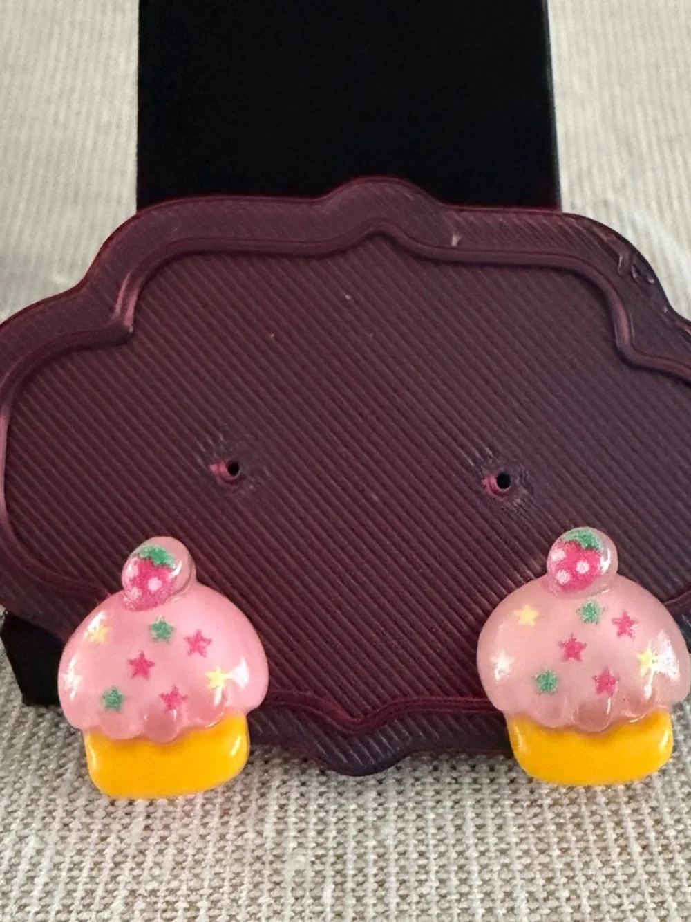 Cute Pink Dessert & Cat Clip-On Earring Set